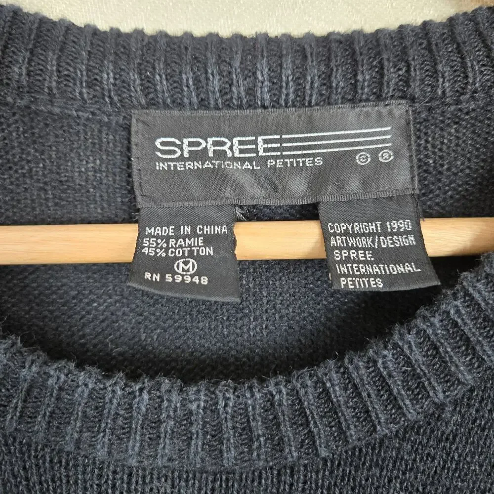 Vintage 90s Novelty Telephone Sweater M Black Graphic Knit Art Teacher